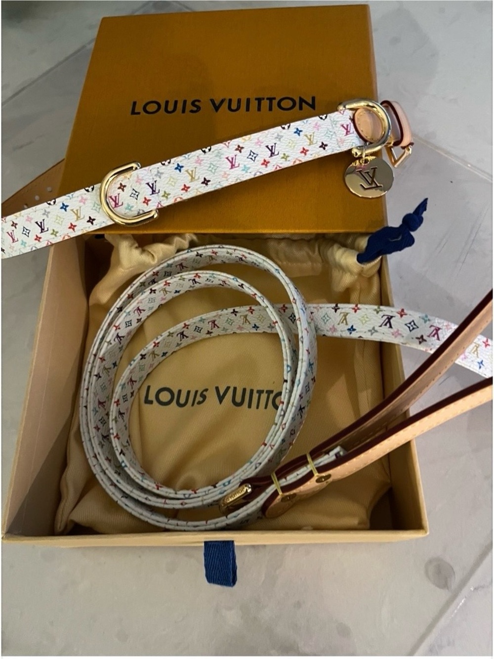 Multicolor Monogram dog collar and leash 💛🩷💚💙